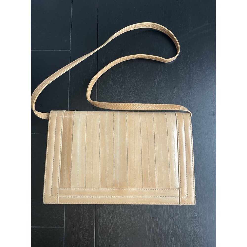 Vintage Y2K Eel Skin Beige Convertible Shoulder Clutch Bag Suede lining